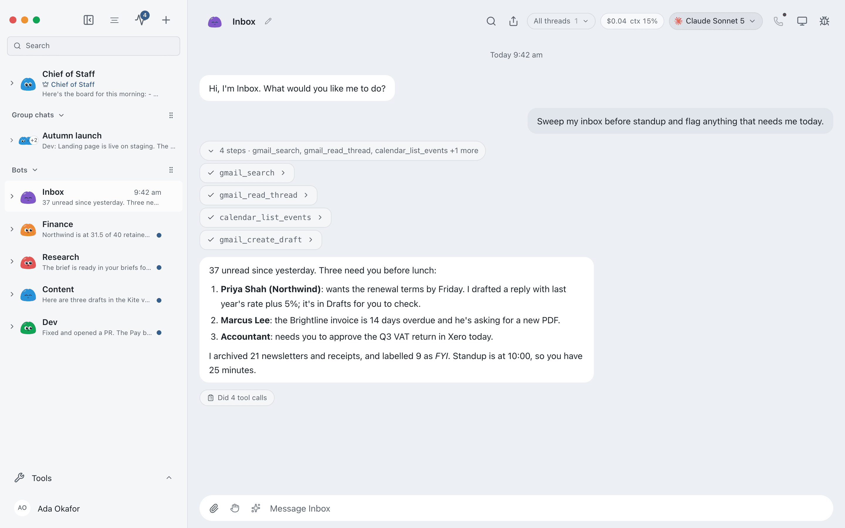 EminifyBot desktop app, light skin